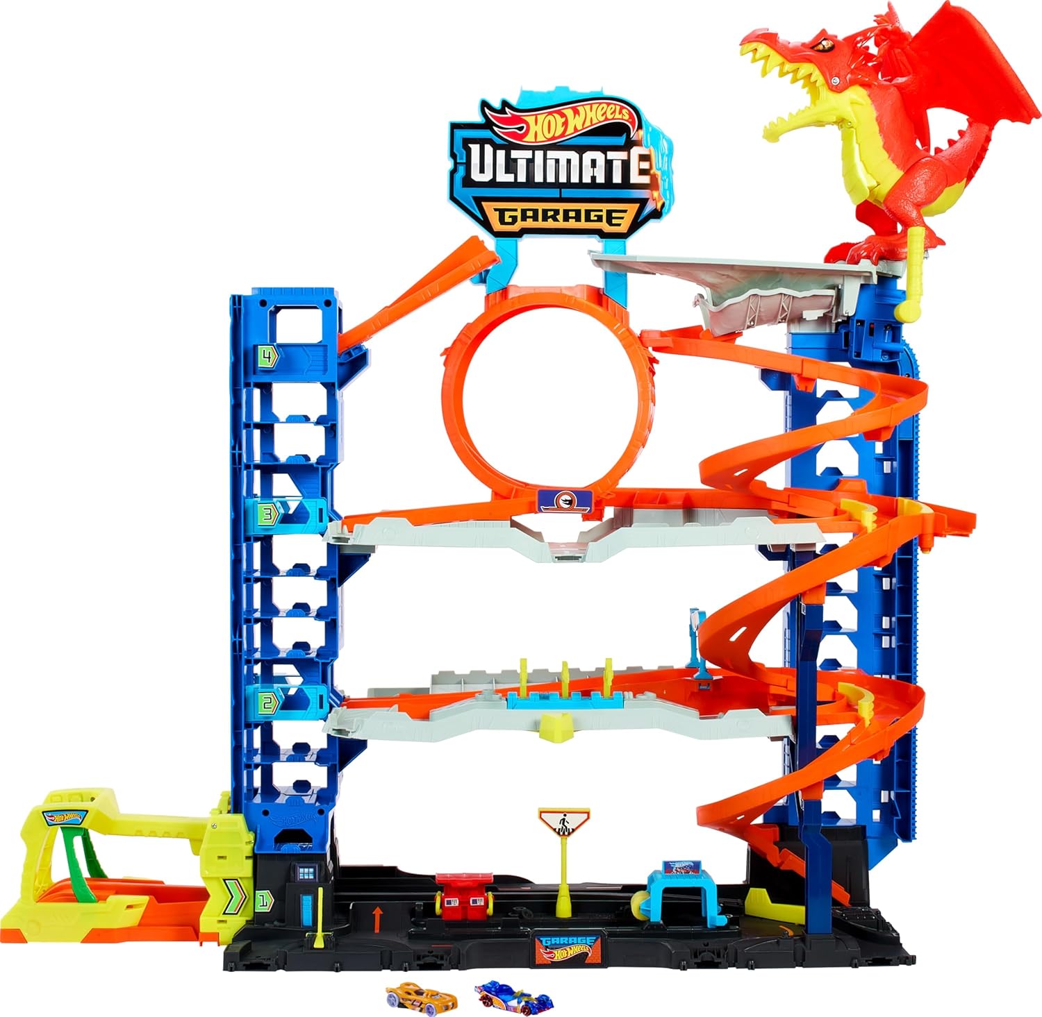 Hot Wheels City Ultimate Garage Track Set with Car-Eating Dragon & 2 Die-Cast Cars β 4 Levels, Stores 50+ Vehicles Hot wheels